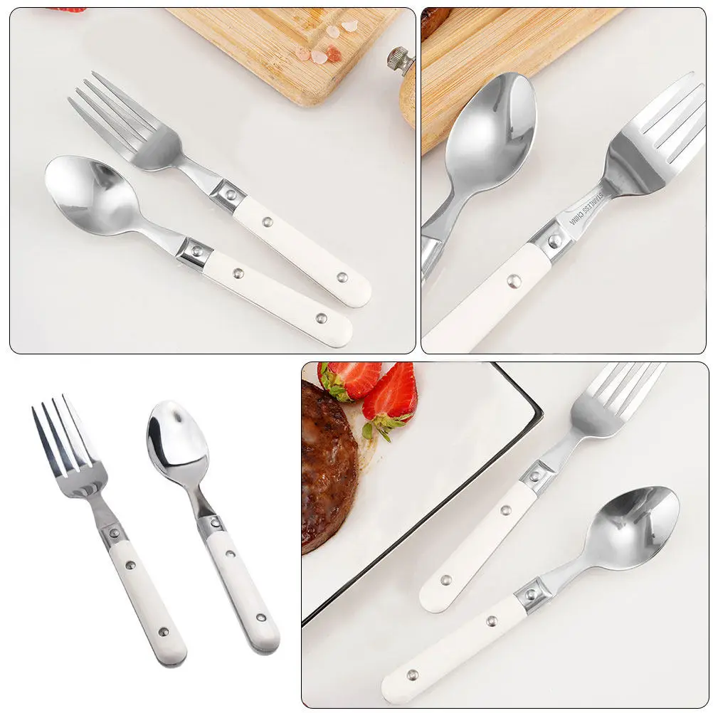2Pcs Kids Fork and Spoon Set Stainless Steel Baby Eating Utensils Anti-Rust Reusable Child Tableware for Dining Picnic