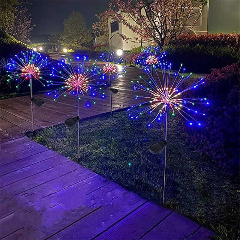 Luz LED Solar para decoración de jardín al aire libre, luces de paisaje, fuegos artificiales, lámparas de césped, casa de campo, terraza, balcón