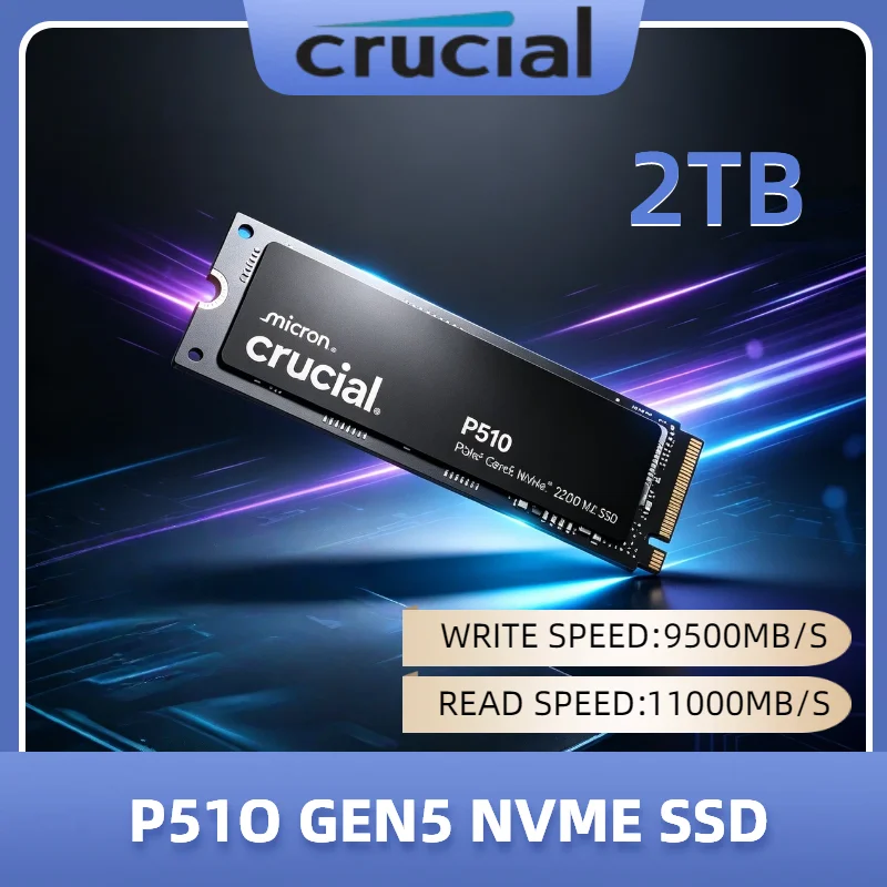 

P510 Crucial 1TB NVMe SSD PCIe 5.0 M.2 2280 11000MB/s Read 9500MB/s Write Upgraded from P3 Plus for PS5 Console High TBW 3D NAND