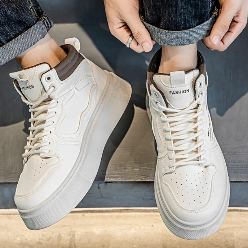 

Men's Board Shoes with Round Toe Mid-calf Height Stylish Lace-up Design Style Large Size Trendy Niche Personalized Casual Shoes