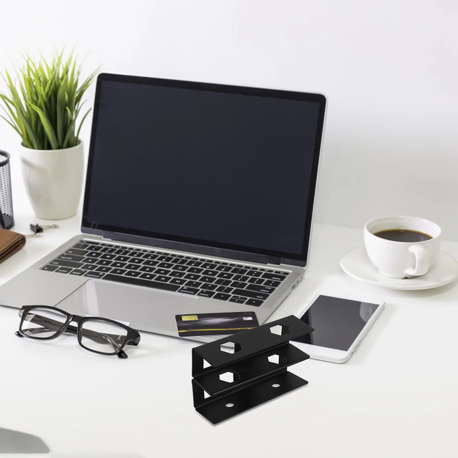 1Set Under Desk Laptop Bracket Double Layer Metal Mount Under Table Laptop Stand Holder for Keyboard Cable Box Network Switch