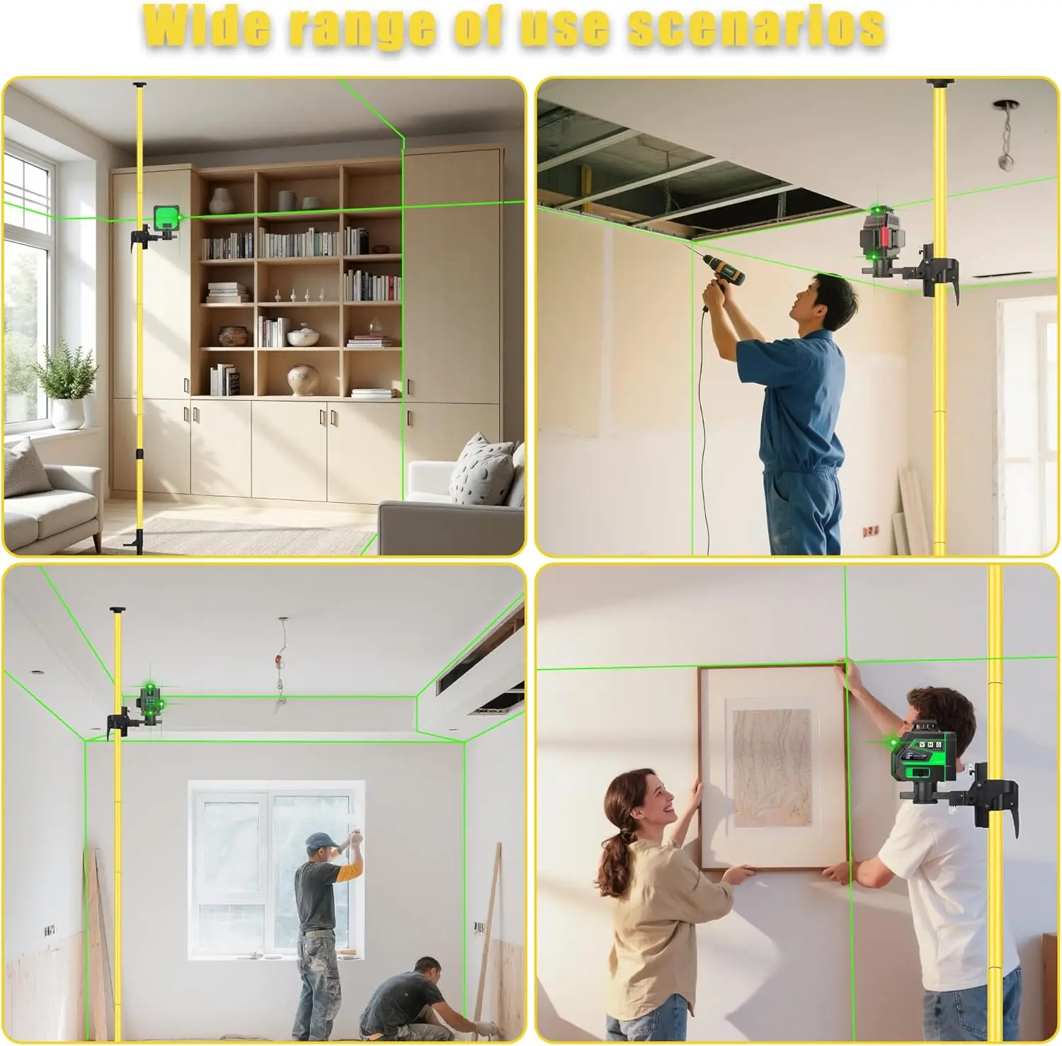 เสาเลเซอร์แบบยืดหดได้พร้อมเกลียวขนาด 1/4 นิ้ว และ 5/8 นิ้ว สำหรับเลเซอร์แบบหมุนและแบบเส้นตรง ความยาว 4 เมตร/13.45 ฟุต