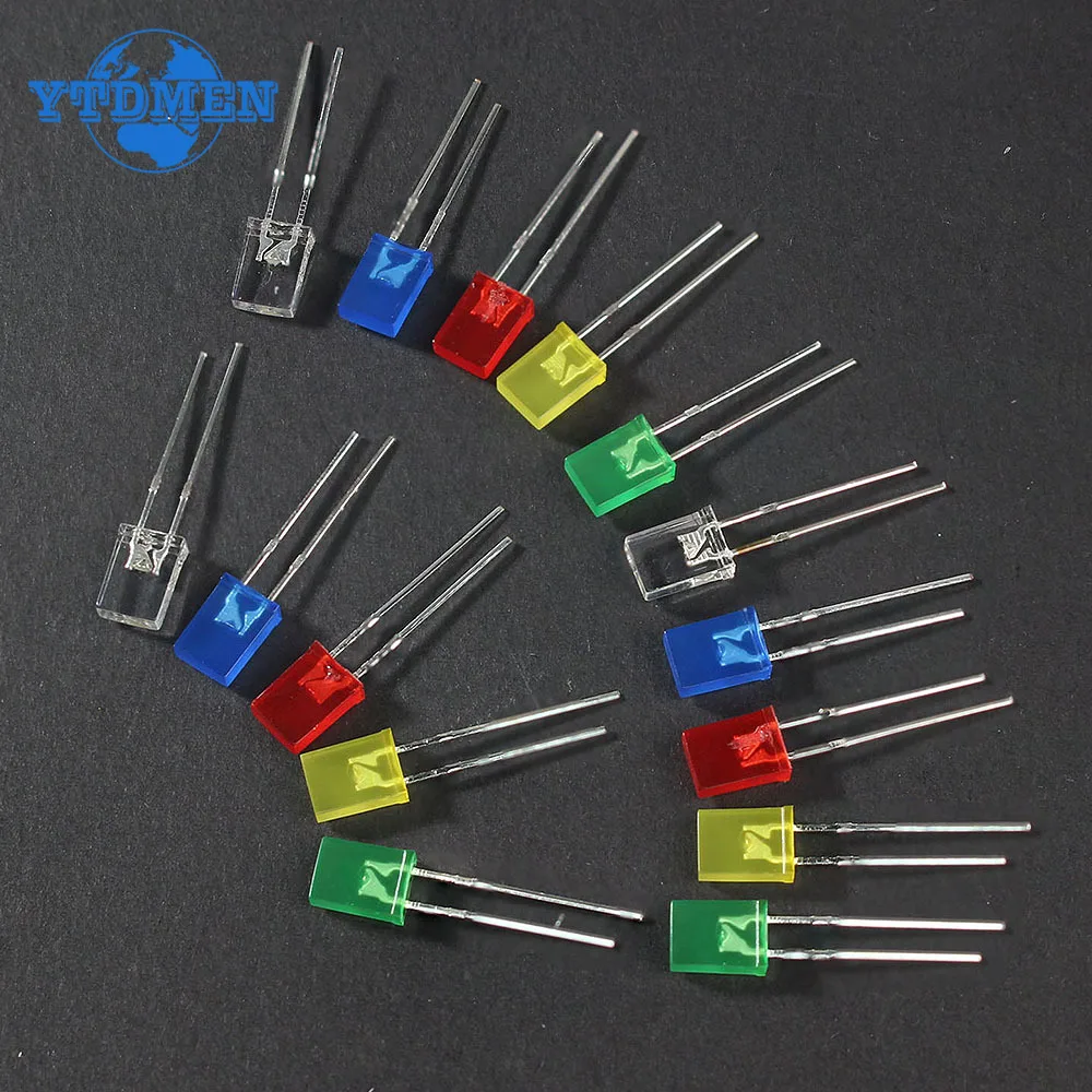 100pcs/lot Square 2*5*7mm LED Diode 2X5X7mm 5 Colors Red Yellow Green Blue White LED Light-emitting Diode Kit for DIY Electronic