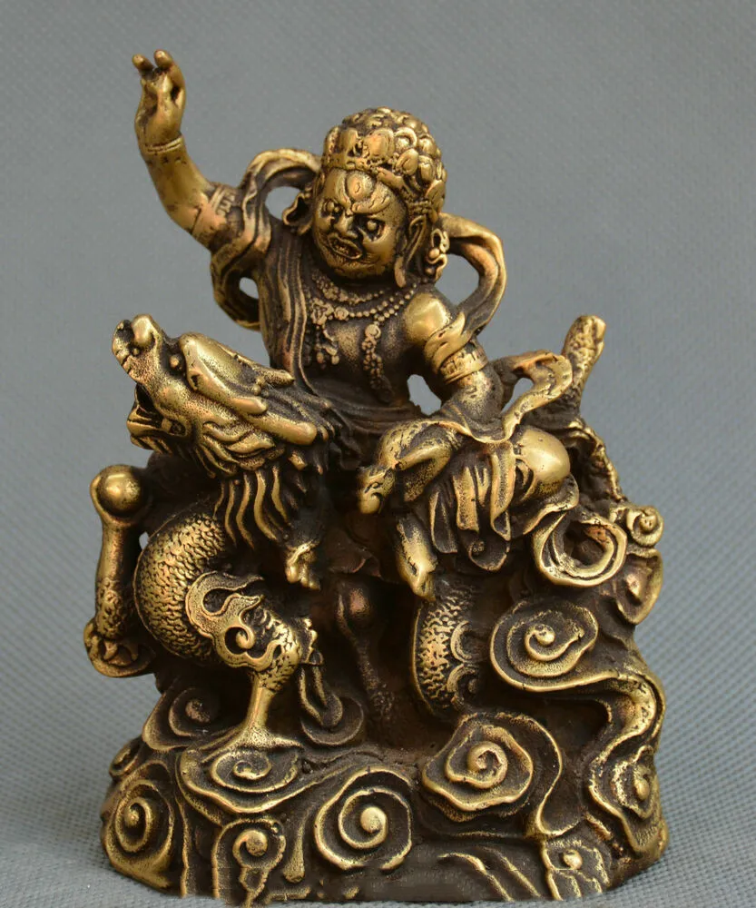 

Chinese Tibet Buddhism Gild Bronze Ride Dragon Buddha King Kong Buddha Statue