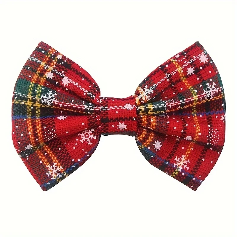 Hot Sale Christmas Festival Plaid Hand Craft Bow Snowflake Hair Clip For Kids Girls