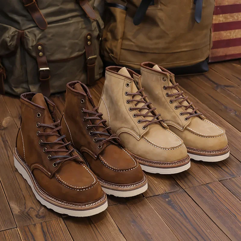 

American Retro Men's Boots Genuine Leather Desert Hunting Boots Autumn Winter High Top Lace Up Women Tooling Boots Unisex Shoes