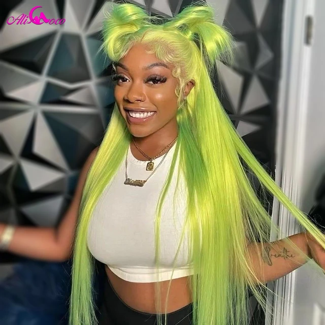 Green Straight Lace Front Human Hair Wig Neon Green Lace Front Wig Human Hair Lace Wigs Aliexpress