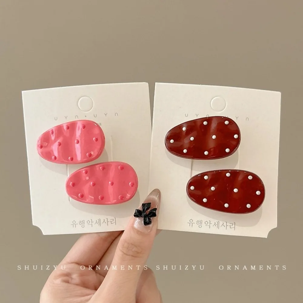 2pcs Pink Polka Dot Oval Hairpin Forehead Side Bangs Clip Broken Hair Duck Bill Clip Headwear Girls Kids Women Hair Accessories view 3