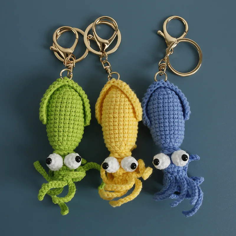 

9cm Crochet Handmade Sea Animal Key Chain, Cute Crochet Marine Life Doll , Squid Handmade Bag Pendant , Crochet Products