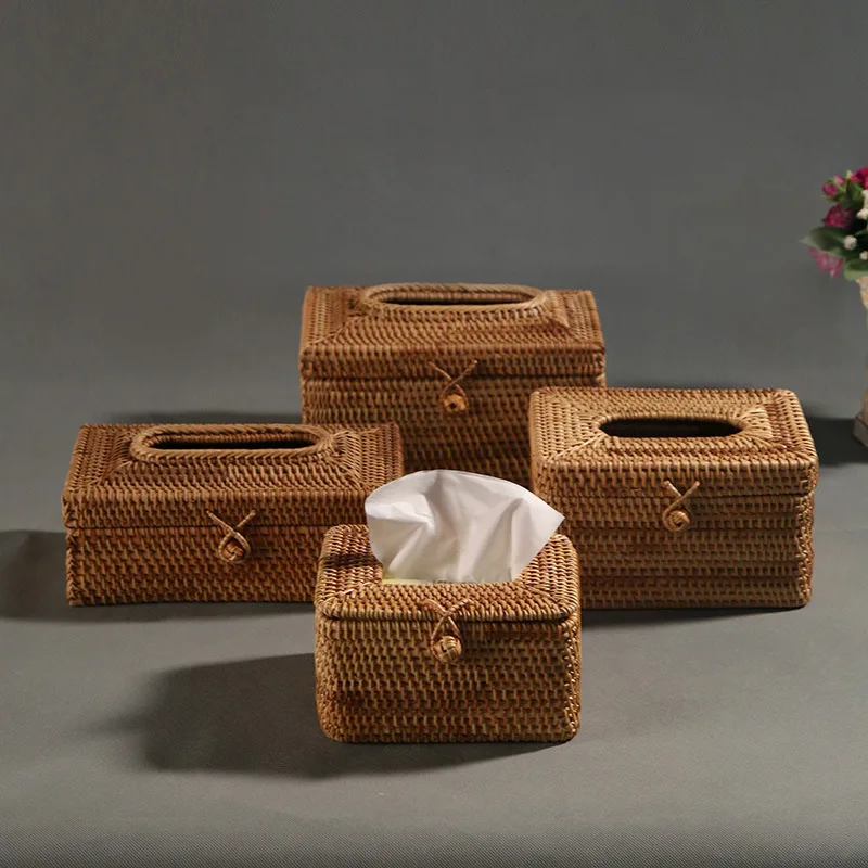 

Handwoven Rattan Tissue Box Wicker Tissue Box Seagrass Rattan Holder Handmade Storage Box for Home Decor Napkin Organizer