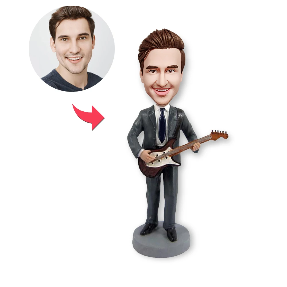 

Custom Musician Bobblehead Dolls, Personalized Guitarist Bobblehead Dolls In Suits, All Handmade, A Unique Gift For Idols