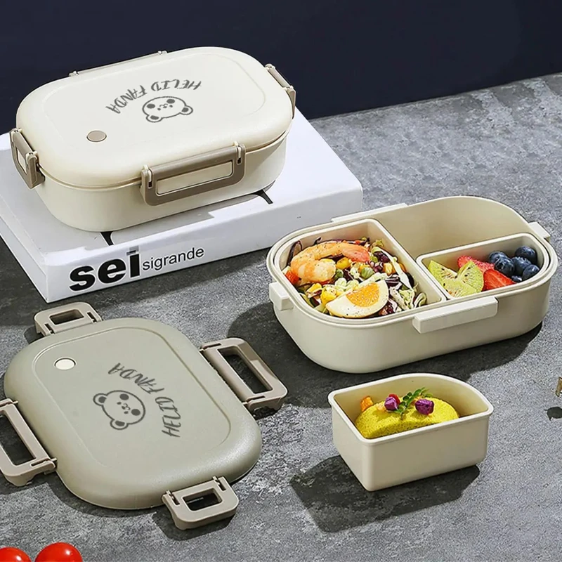 2 Stück Little Bear Lunchbox mit abnehmbarem Fach, tragbare Lunchbox in Lebensmittelqualität, Camping-Picknick-Frucht-Bento-Box
