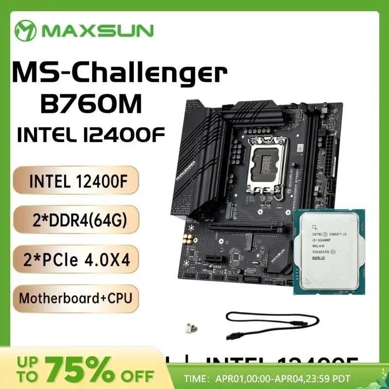 MAXSUN B760M Game Motherboard with CPU Intel I5 12400F [ without Cooler] Socket LGA1700 For 13th 12th Gen Processors DDR4 SATA3