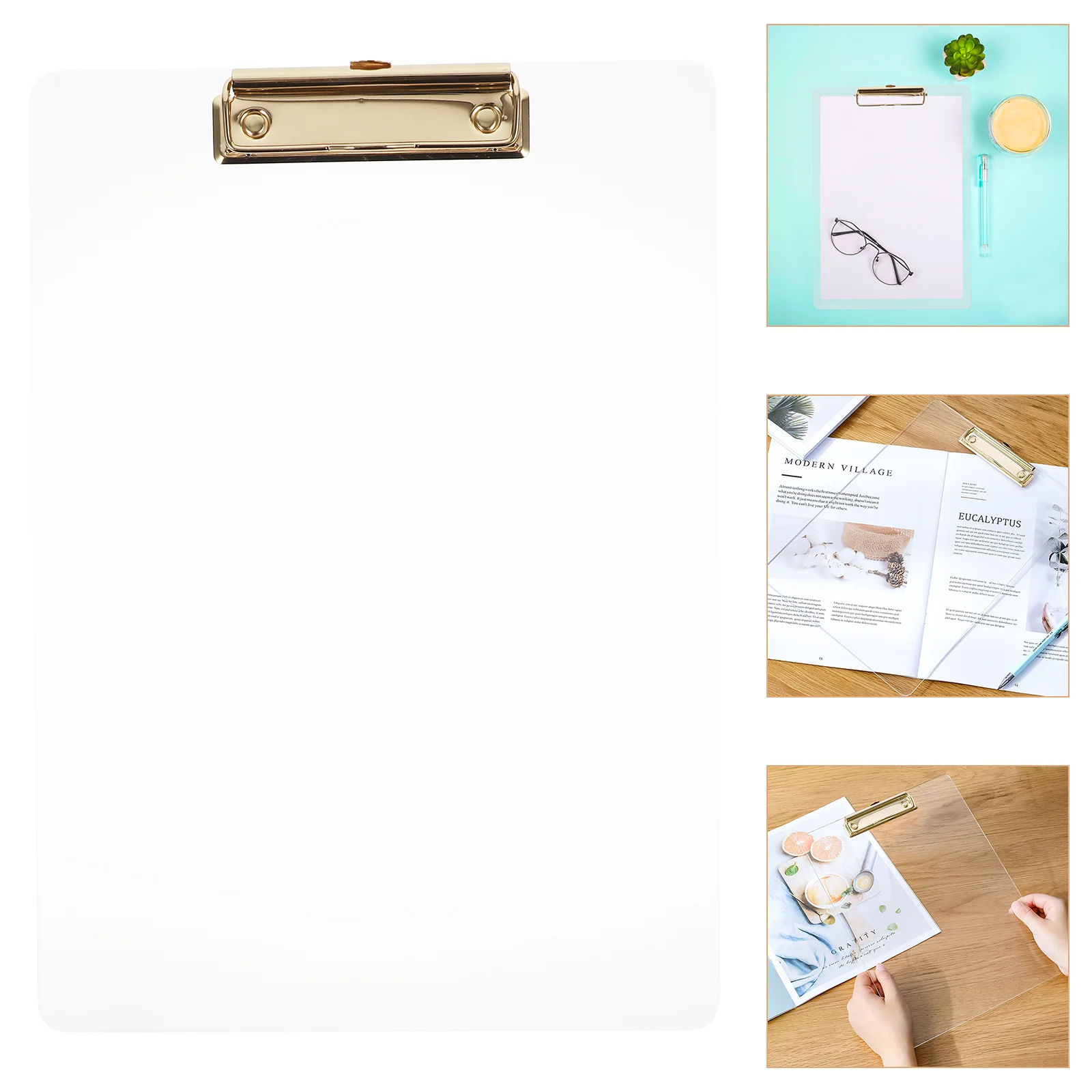 Transparent Board Clip Writing Support Plate Thicken Paper Document Storage File Organizer Clips Clipboard Golden Student