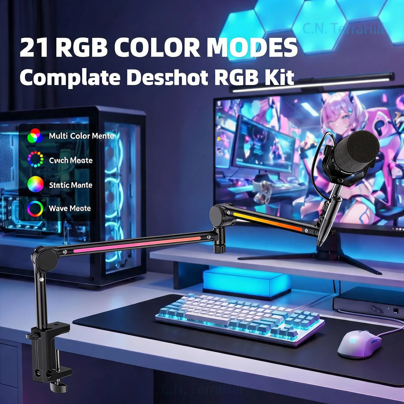 Microphone Boom Arm Stand with Hidden Cable, Desktop Suspension Mic Stand for Live Streaming, Podcasting, Voice Recording,