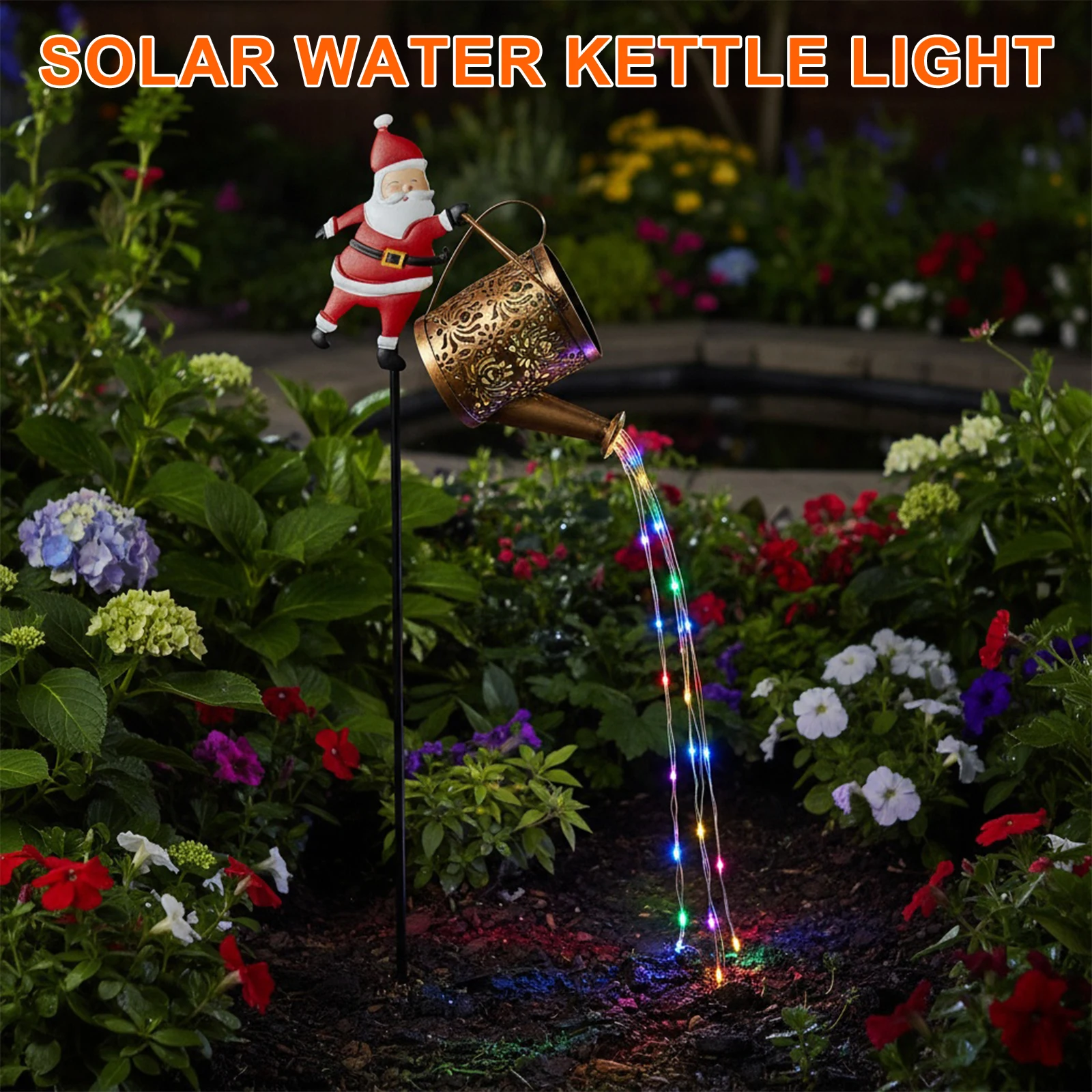 

Солнечная лейка Санта-Клауса со светодиодной подсветкой, наземная лампа для чайника, солнечные фонари для чайника Санта-Клауса, уличные декоративные солнечные фонари