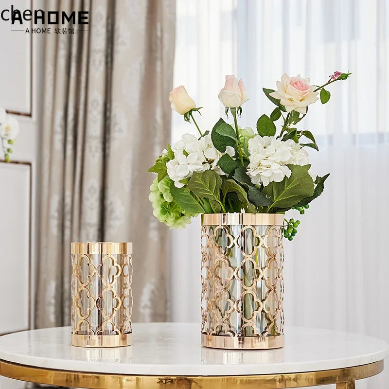 L20- Simple Metal Glass Vase Flower Arrangement Living Room TV Cinet Dining Tle Decoration Entrance Display