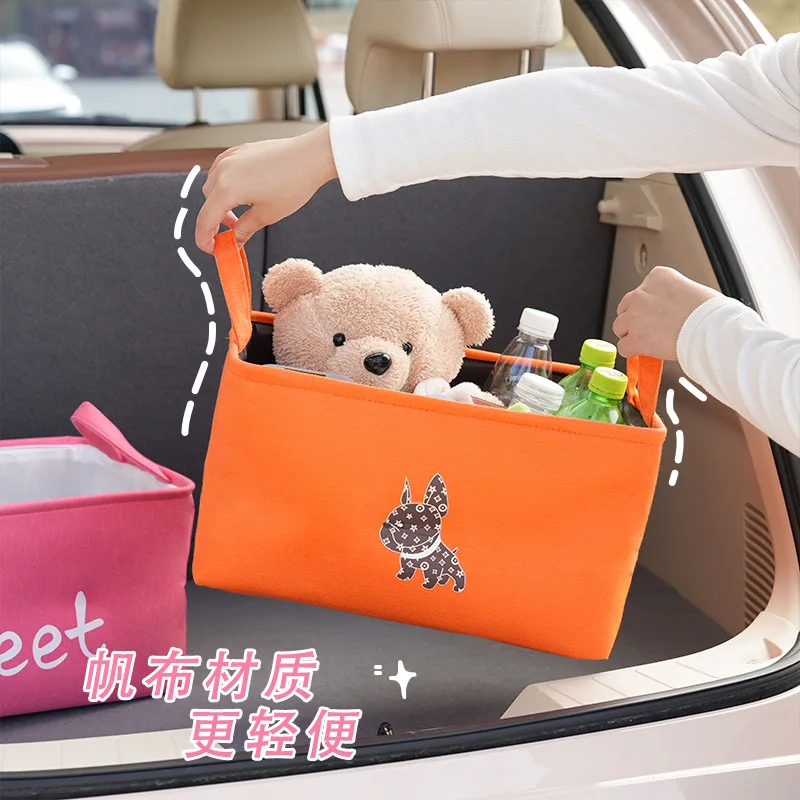 

Car Trunk Storage Basket Cartoon Simple Car Storage Box Large Capacity with Handle Car Sundries Storage Basket Accessories