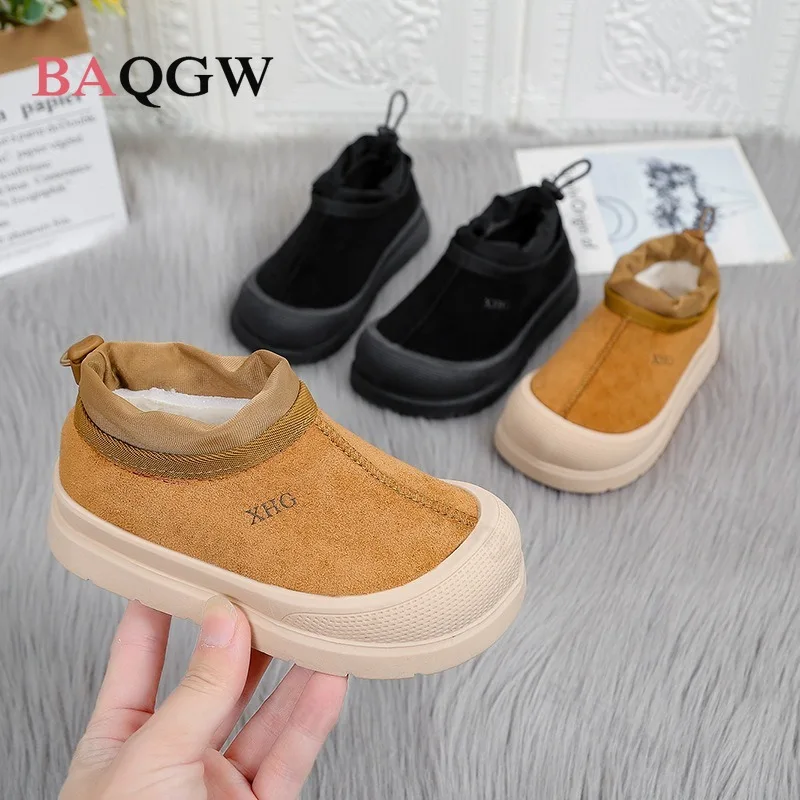 

Модные трендовые повседневные зимние ботинки с неглубоким носком для детей, зима 2025, новые теплые удобные короткие ботинки без шнуровки на мягкой подошве для мальчиков