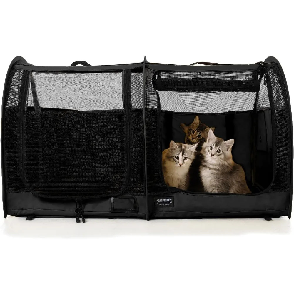 

Pop-Up Kennel Show Shelter Pet Travel Carrier for Cats and Dogs, Double Compartment | Split Doors, Black