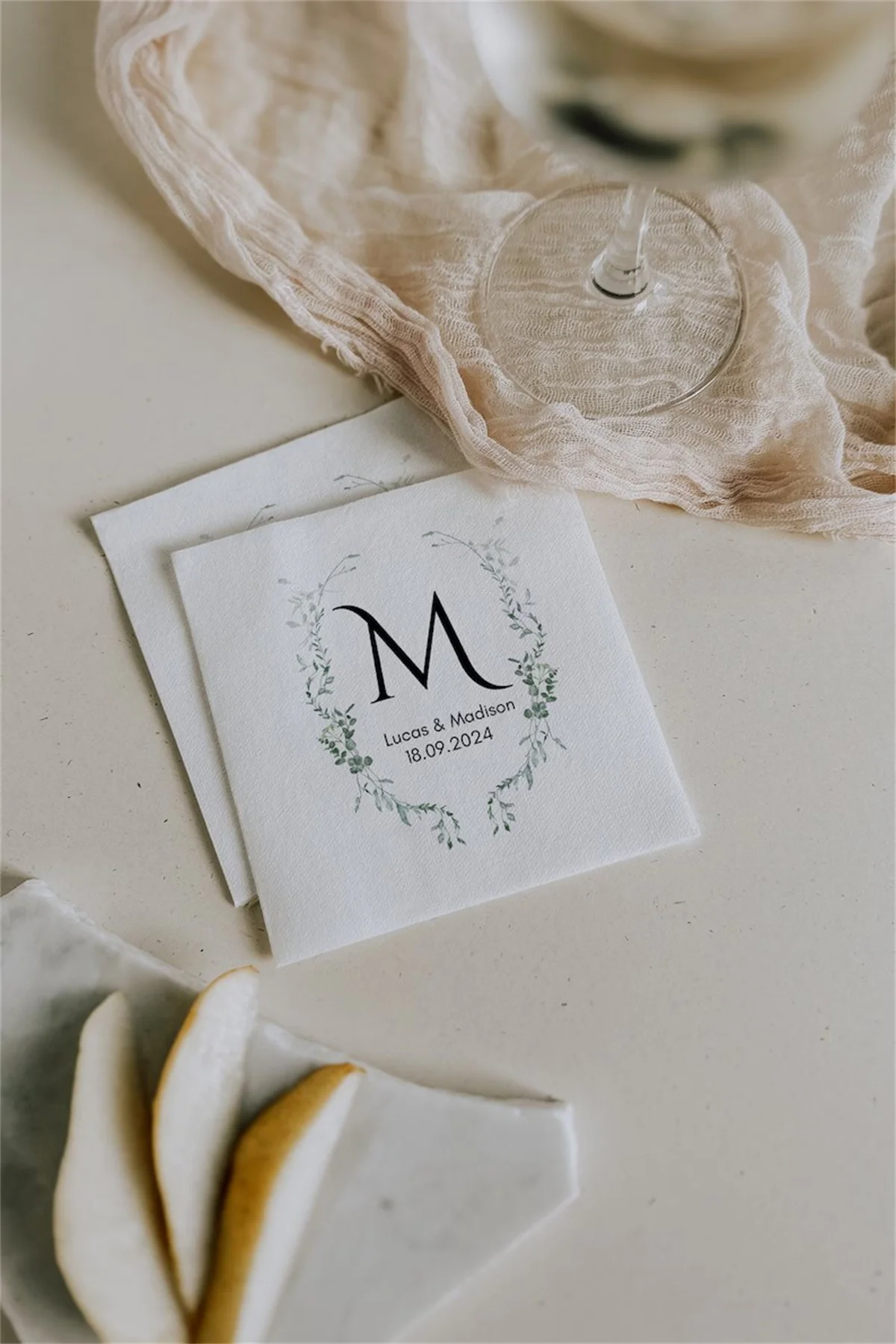 50 PCS Personalized Wedding Cocktail Napkins | Custom Monogram Initial Napkins for Wedding Reception | Elegant Name Napkins for