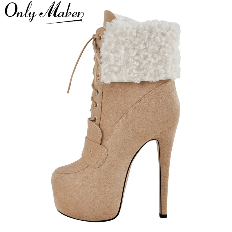 

Onlymaker Women Round Toe Platform Ankle Boots Lace Up Comfort Faux Suede Classic Ankle Boot