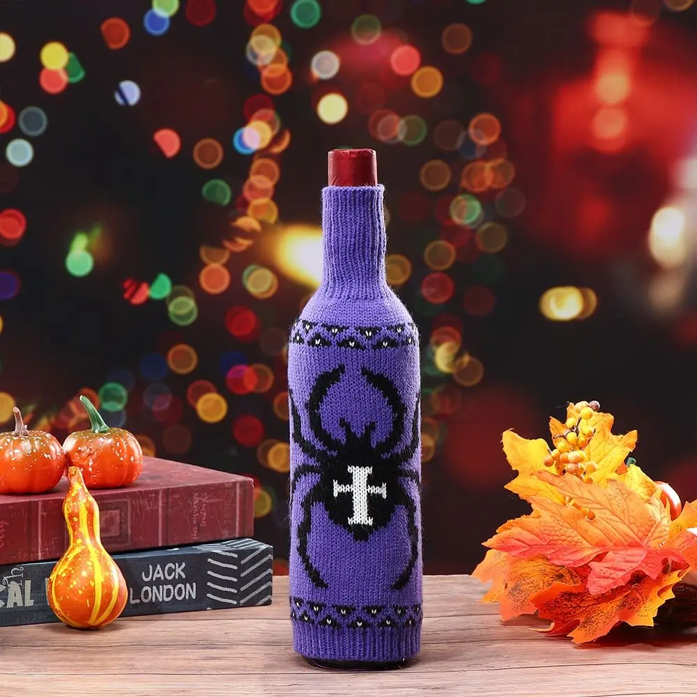 Festival Knitted Halloween Wine Bottle Cover Elastic Pumpkin Wine Bottle Sleeve Reusable Champagne Bottle Bag Party Supplies