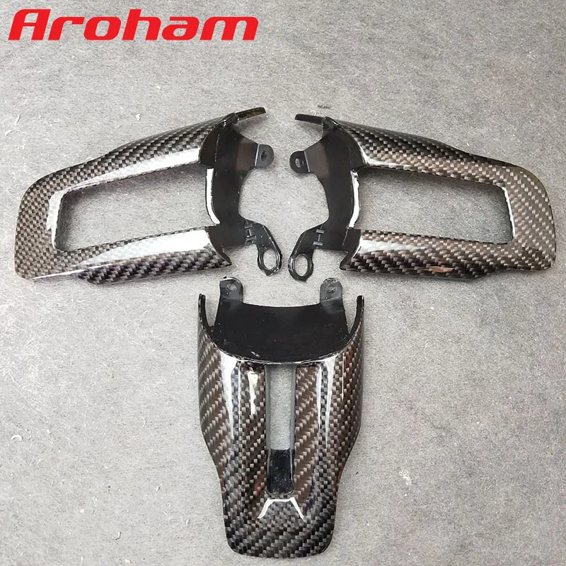 3 Pcs Aroham Real Carbon Fiber Steering Wheel Cover Trim Moldings For Ford Mustang 2015 2016 2017 2018 2019 2020