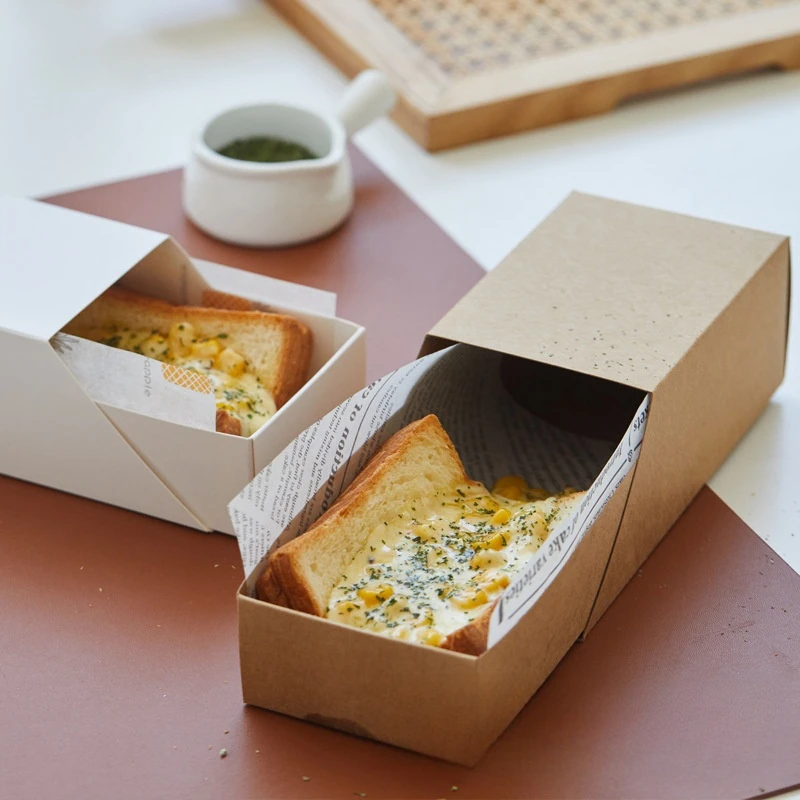 Drawer Style Bread Box Pastry Tray Toast Packaging Boxes Breakfast Disposable Sliding Box