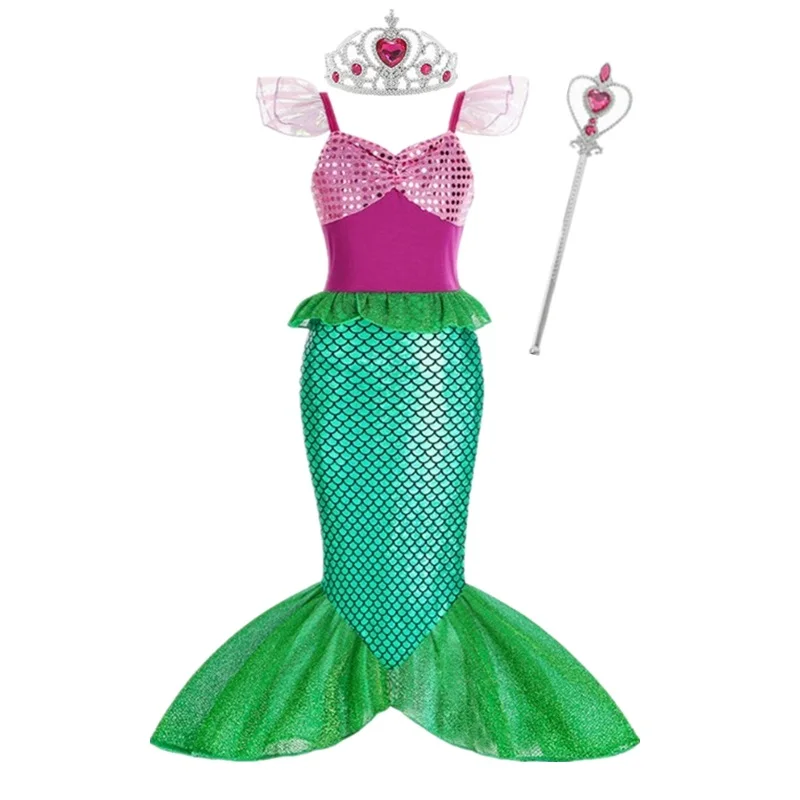 Little Mermaid Princess Costume for Girls Children 4 5 6 7 8 9 10 Yrs Disguise Kids Halloween Carnival Party Cosplay Dress Up