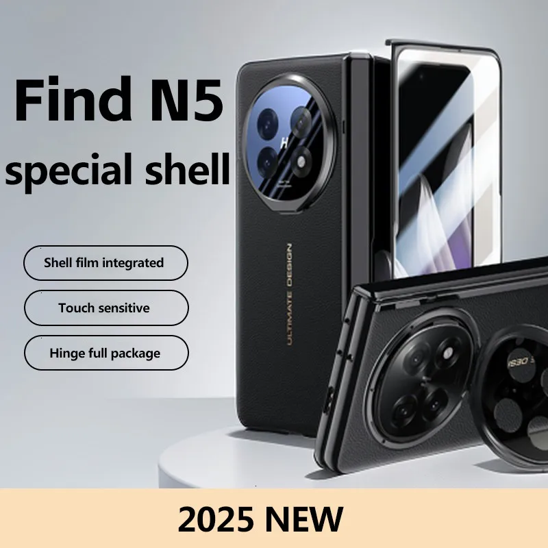 

Electroplating Hinge Bracket Case For OPPO Find N5 Findn5 5G Plain Leather Alloy Len Holder Protective Cover With Tempered Glass