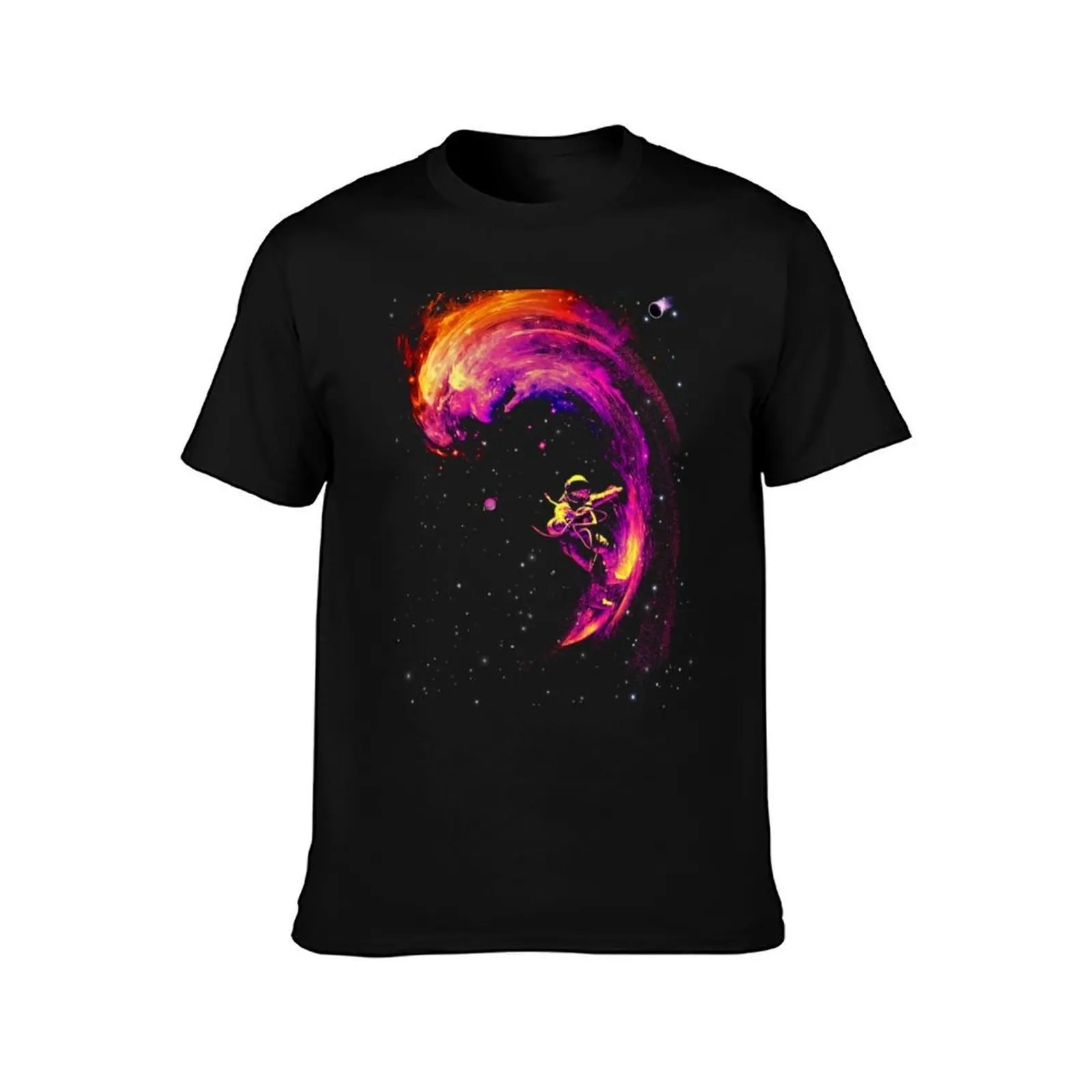 Space Surfing T-Shirt, Summer Casual Cotton Tee, Oversized Streetwear Tops, Vintage Graphic Print, Loose Fit Short Sleeve
