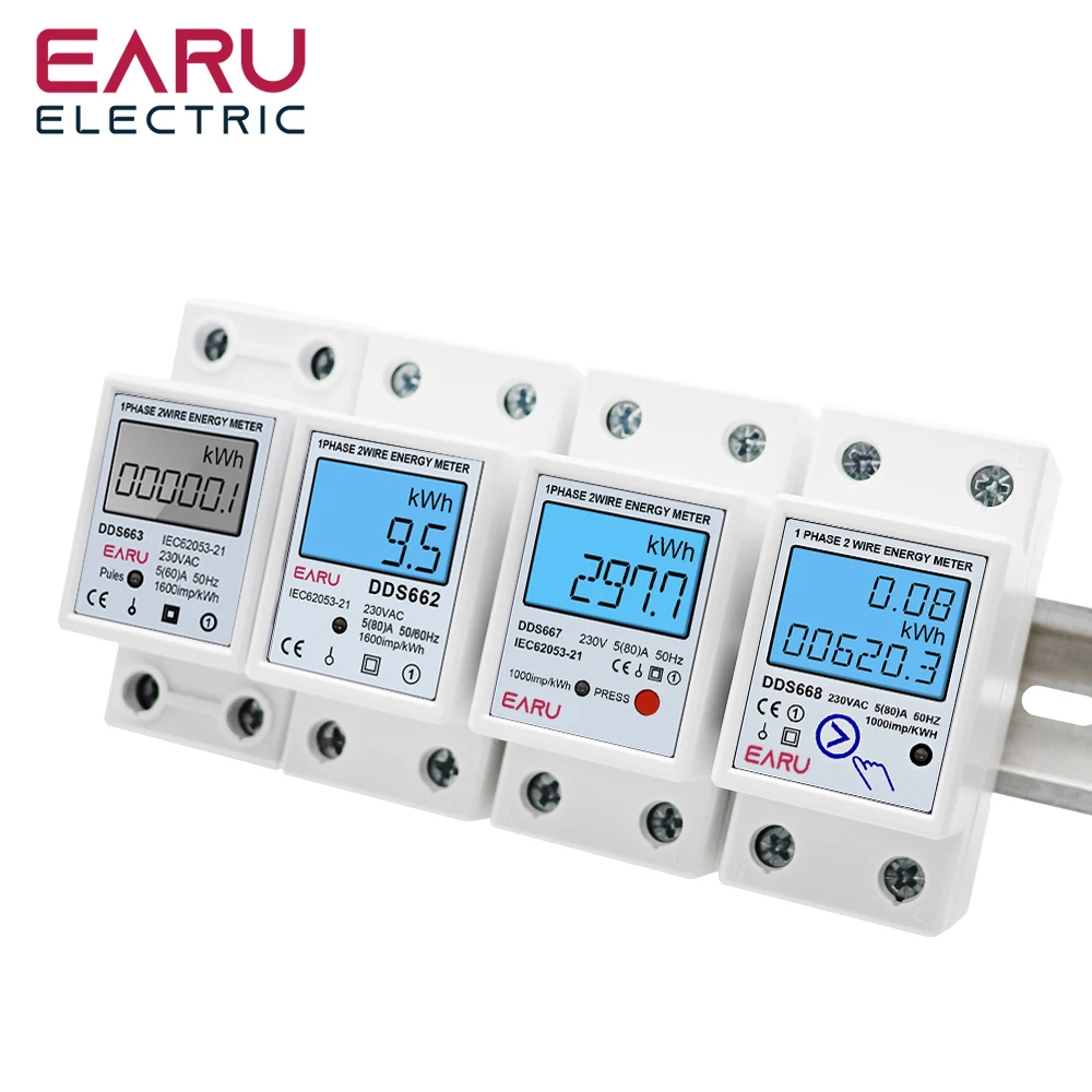 Single Phase LCD Digital Energy Meter Reset Zero kWh Voltage Current Power Consumption Counter Electric Wattmeter 220V Din Rail