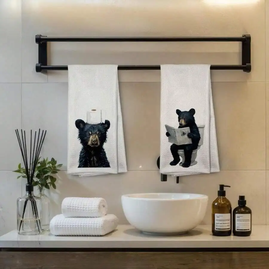 Forest Theme, Cute Bear Pattern Interesting Kitchen Towels,2/4/6/8/10/12PC 16 X 24 Inch Kitchen Towel Set And Dishcloths,
