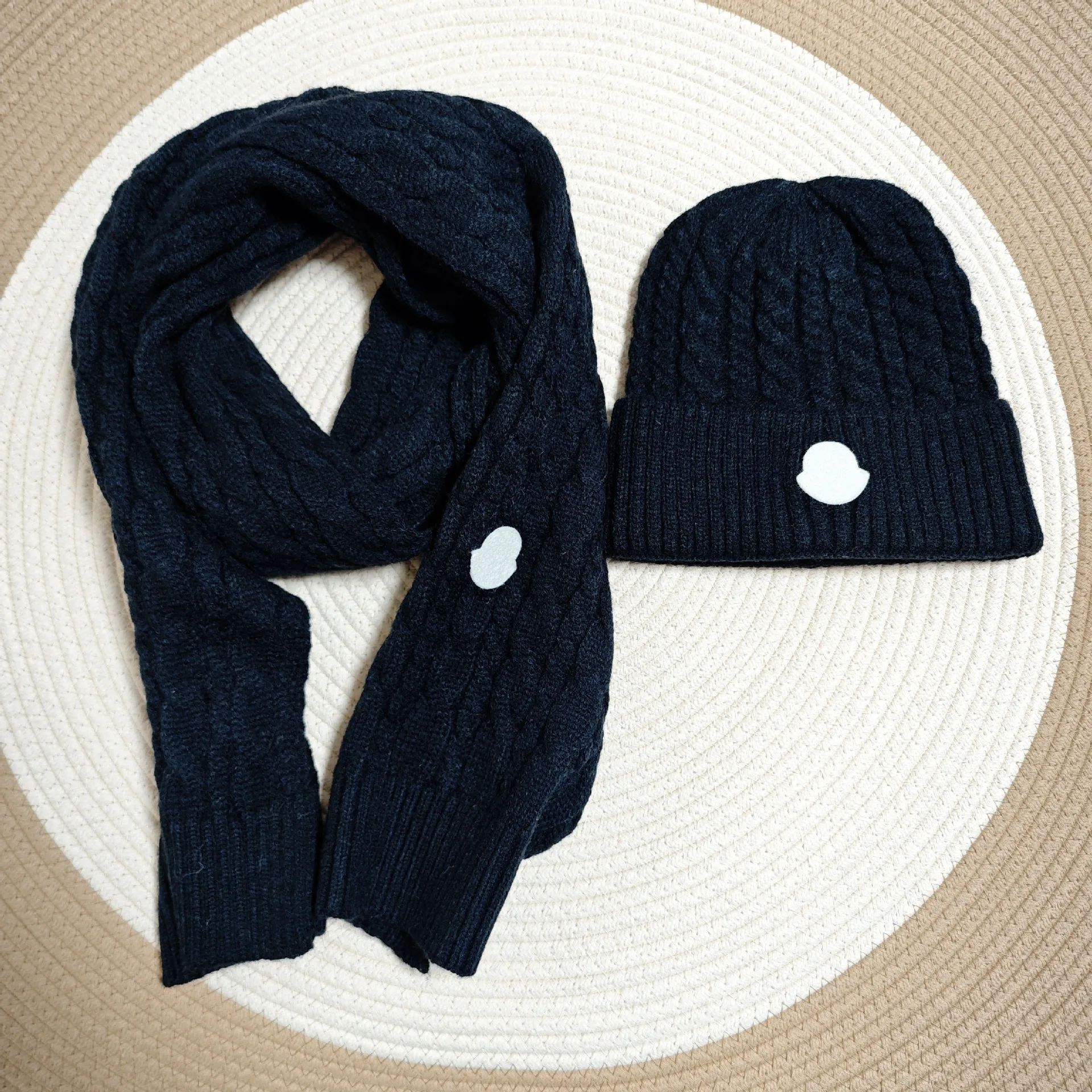 سميكة الدافئة محبوك قبعة صوفية وشاح قطعتين مجموعة عصرية الخريف الشتاء للجنسين الكبار مخطط OL نمط الغزل المواد #4