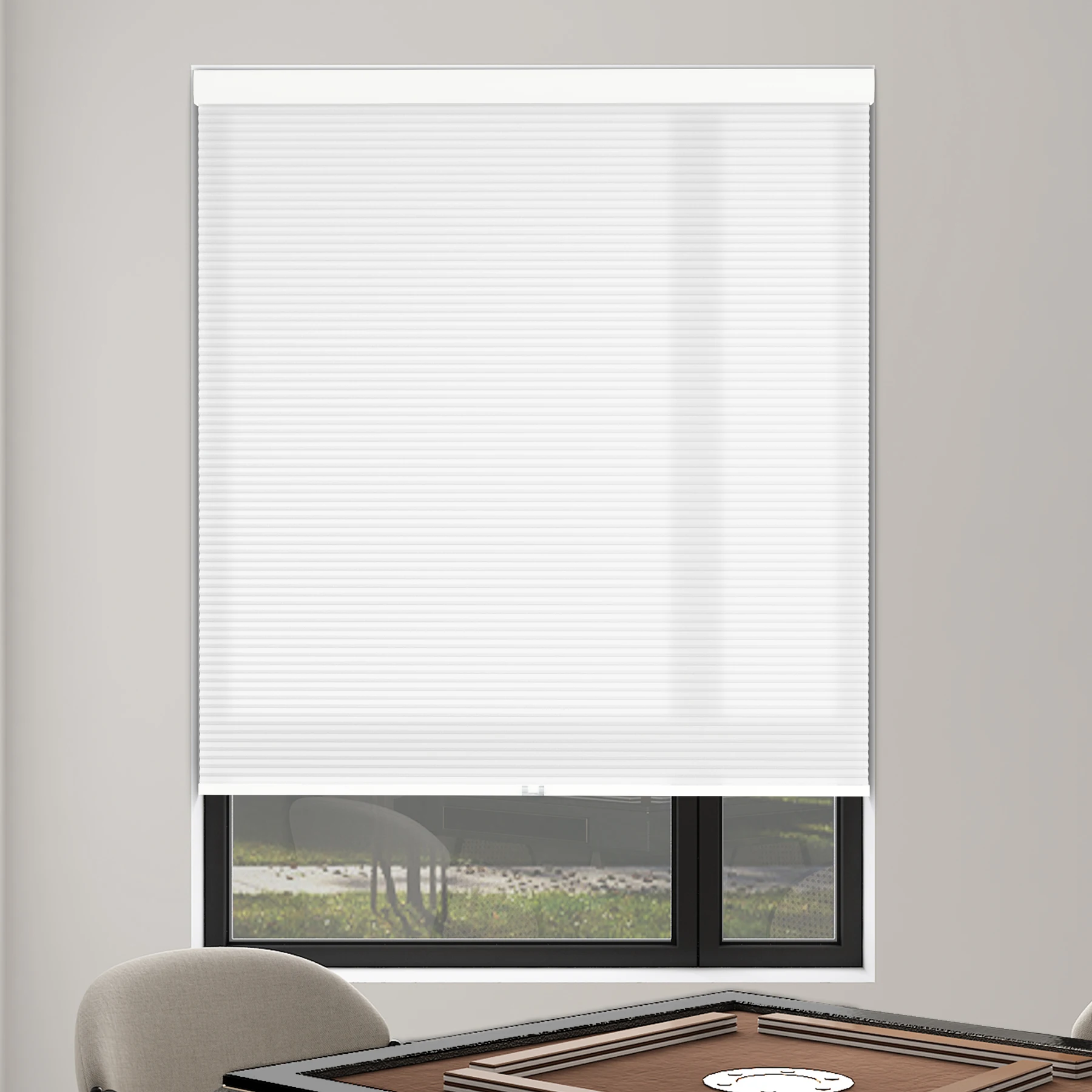 Customized Cordless Non-woven Plain Honeycomb Shades with 100% Blackout Fireproof & Eco-Friendly Design for Kitchen Dining Rooms