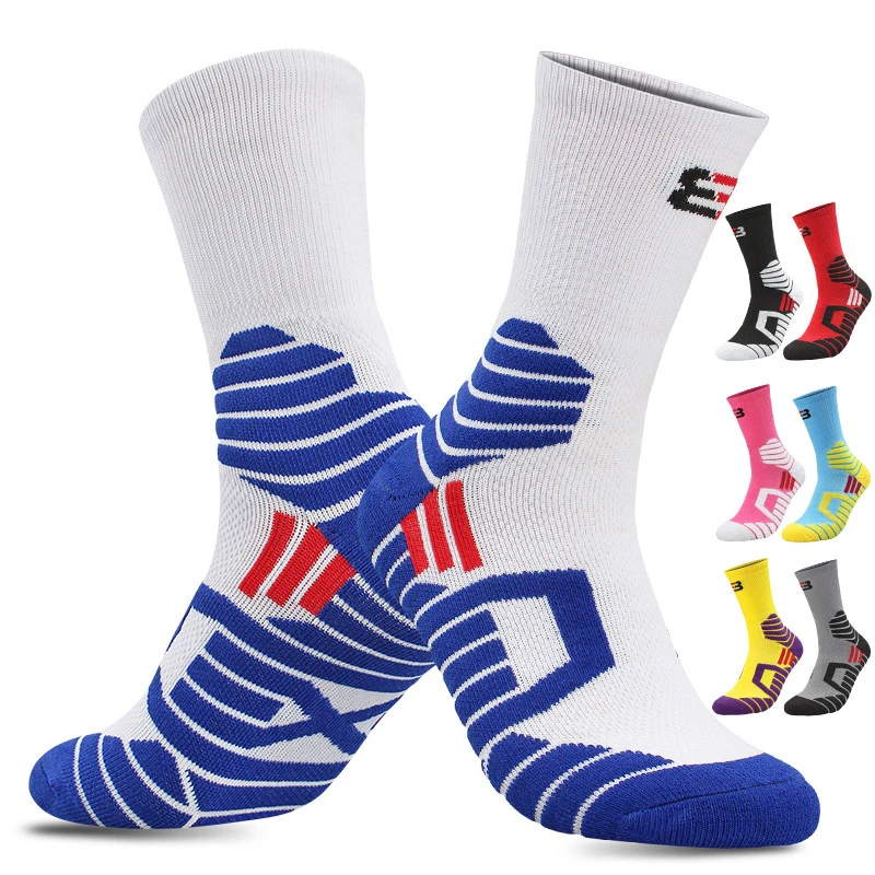 Men Sports Basketball Socks Non-Slip Breathable Middle Thickened Cushion Towel Bottom Fitness Outdoor Sprots Running Crew Socks