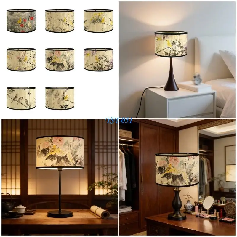 E15A Elegant Bird Pattern Lamps cover E27 Bamboo Lampshades Wall Light Shade