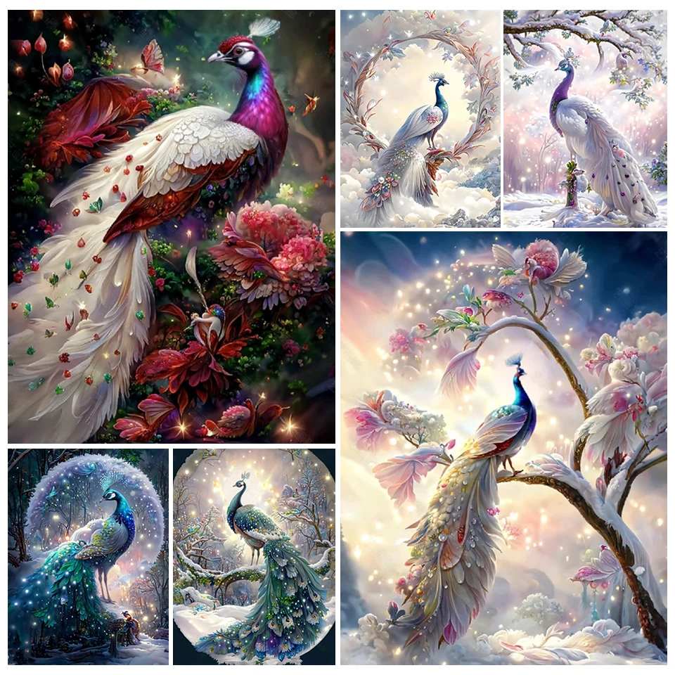 New 2024 Fantasy Peacock Full Diamond Painting Flowers Landscape DIY Mosaic Diamond Embroidery 5D Cross Stitch Birds Home Decor