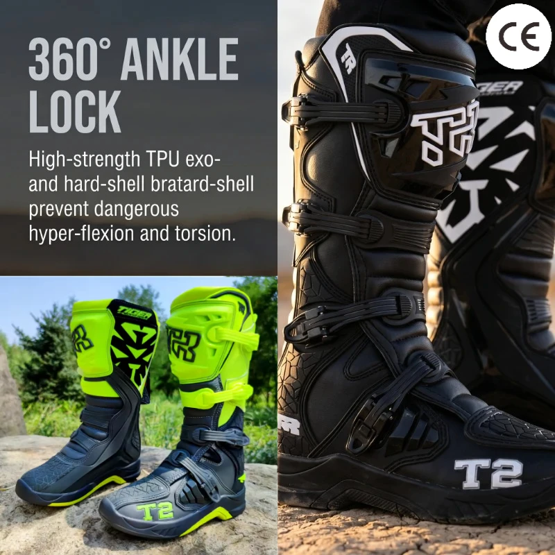 

T2 Professional Motorcycle Boots Men Motocross Off Road Racing Boots Motorbike Motorcycle Boots for Dirt Bike Riding Protection