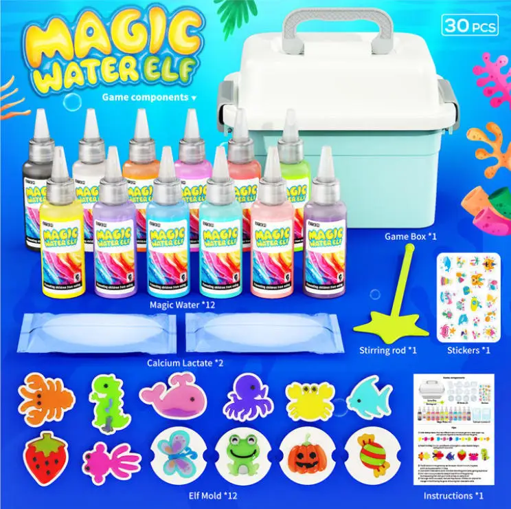 Abifny kit de elfo de brinquedo de água mágica, gel de fada de água aquática 12 géis mágicos kit 12 moldes animais de estimação de água criativos brinquedo mole haste diy para criança