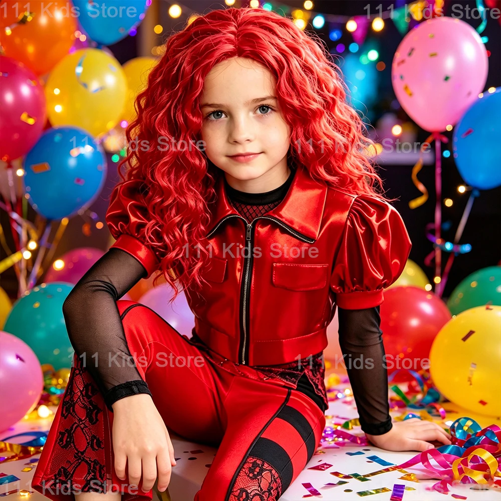 

Kids Girls Party Outfits Rise of Red Princess Movie Cosplay Costume with Wig Children Performance Clothing 4Pcs Birthday Gift