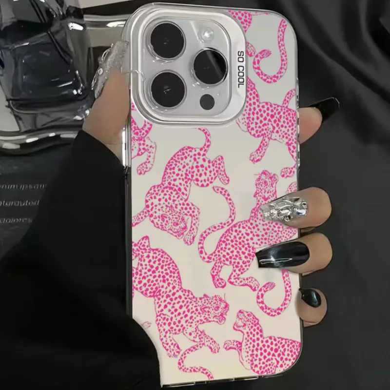 Черно-розовый чехол для телефона с леопардовым принтом для iPhone 16, 15, 14 Pro Max 13 12 11, противоударный бампер, чехол, чехол, принципиально Черно-розовый чехол для телефона с леопардовым принтом для iPhone 16, 15, 14 Pro Max 13 12 11, противоударный бампер, чехол, чехол, принципиально