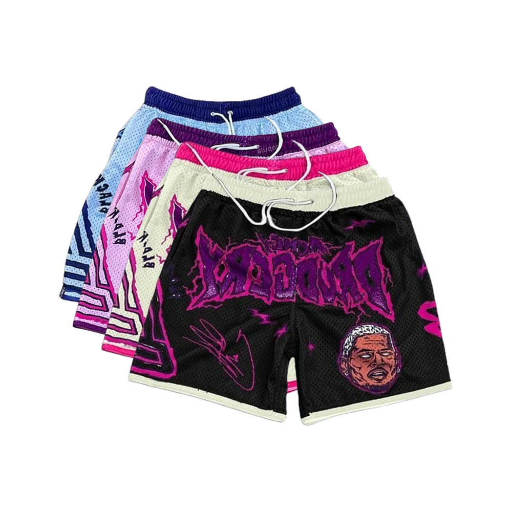 

Vintage Casual Fun Pattern Graphics Shorts Loose Basketball Sport Gym Breathable Fitness Training Workout Male Shorts Moto