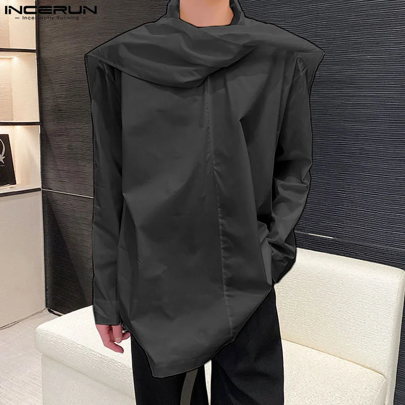 INCERUN Men Irregular Shirt Solid Color Long Sleeve Casual Men Clothing Streetwear 2024 Loose Korean Style Fashion Shirts S-5XL