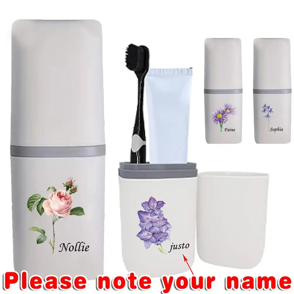 

Customized Name Travel Toothbrush Case Portable Mouthwash Cup Toothpaste Holder Large Capacity Storage Box for Shaver Organizer