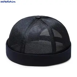 Mens Breathable Mesh Brimless Caps Solid Color Street Portable Docker Sailor Crimping Hats Hip Hop Cap Solid Color Dome Hat