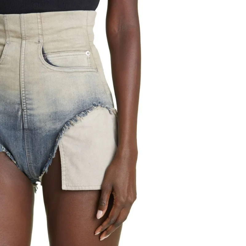 2025 European and American Retro Fashion Hot Summer Gradual Change Color Rough Edge Denim Sexy Shorts For Women