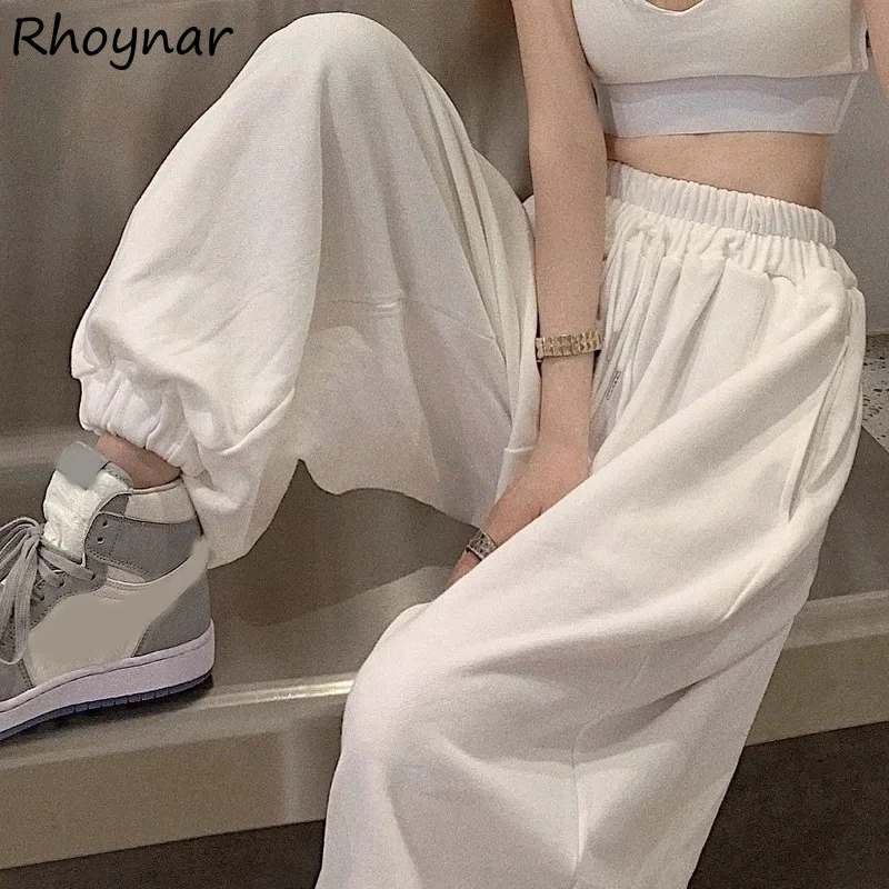 

Повседневные брюки женские Mujer свободные однотонные с высокой талией простые Harajuku хип-хоп базовый дизайн уличная одежда на шнурке шикарные Ins штаны унисекс