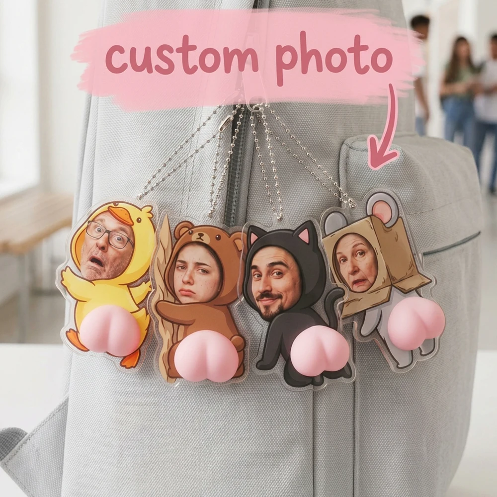 Custom Personalized Photo Acrylic Keychain,Squishy Decompression Toy,Prank Novelty Gift,Birthday,Best Friends,Car Key Ornament